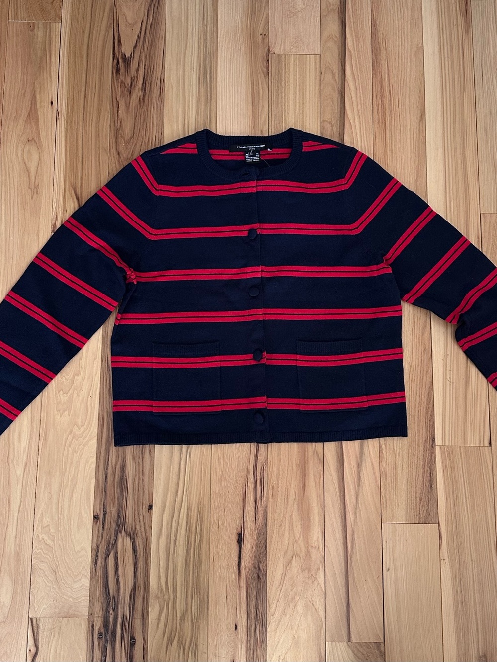 French Connection Navy & Red Striped Button-Front Cardigan